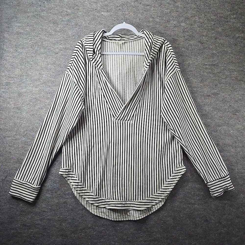 Anthropologie PILCRO Sweatshirt Womens Sz XL Wharfside Nautical Striped Hooded